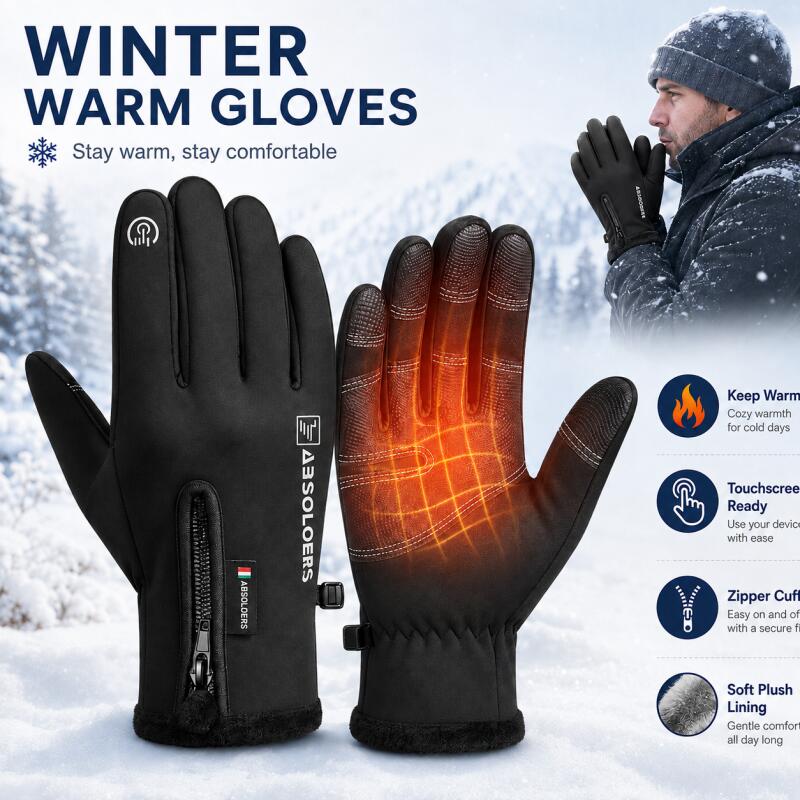 Winter Cycling Commute - Winter Warm Touchscreen Gloves with Zipper