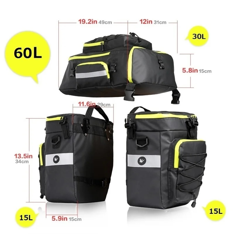 60L 3 In 1 Mountain Road Bicyc - Panniers Waterproof Rear recension och pris